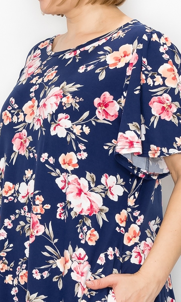 Corina Floral Knee Length Flutter Sleeve Dress | AeyrApparel.com