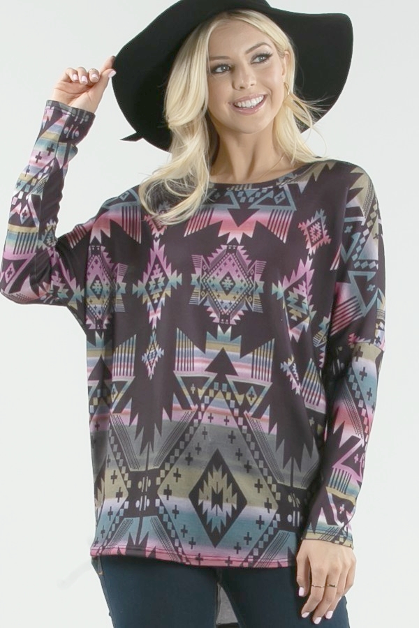 Nikki Dolman Sleeve Aztec Print Pullover | AeyrApparel.com