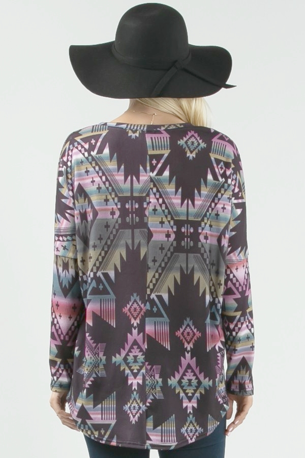 Nikki Dolman Sleeve Aztec Print Pullover | AeyrApparel.com