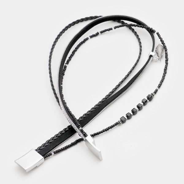 Beaded and Black Faux Leather Wrap Bracelet | AeyrApparel.com