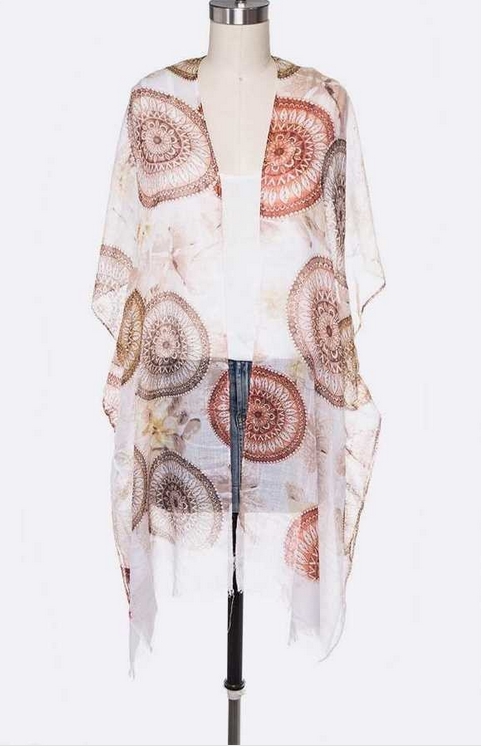 Beige Tie Dye Burst Print Kimono | AeyrApparel.com