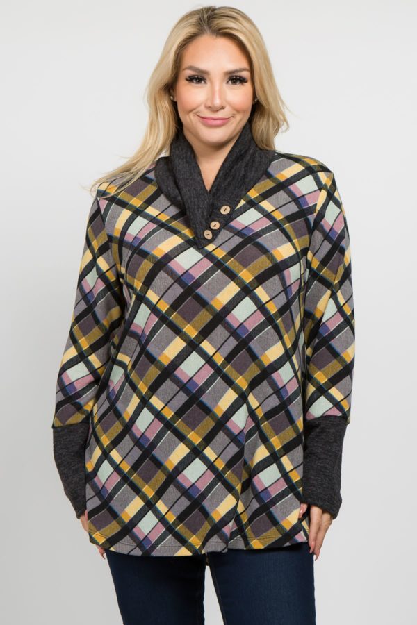 Vanessa Light Weight Plus Size Checked Pullover Sweater | AeyrApparel.com
