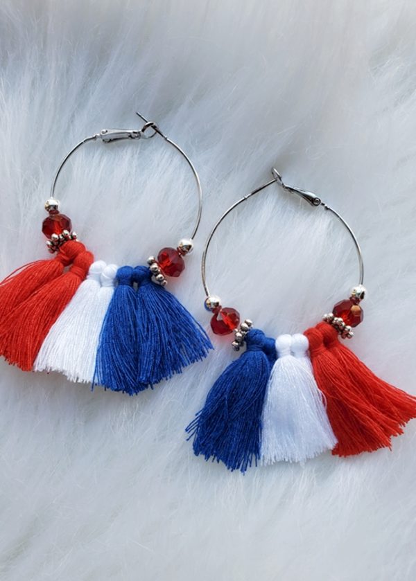 Red White and Blue Tassel Hoop Earrings | AeyrApparel.com