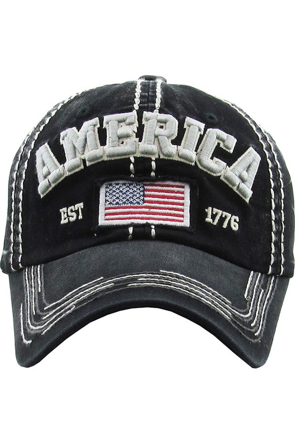 America Black Distressed Cap | AeyrApparel.com