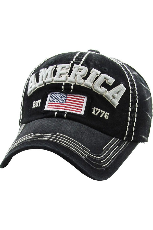 America Black Distressed Cap | AeyrApparel.com