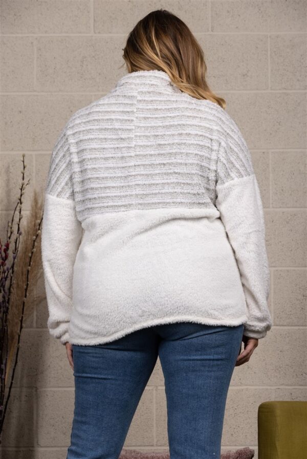 Colette Long Sleeve Striped Contrast Quarter Zip Fleece Plus Pullover | AeyrApparel.com