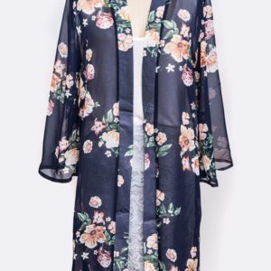 Navy Floral Long Sleeve Kimono | AeyrApparel.com