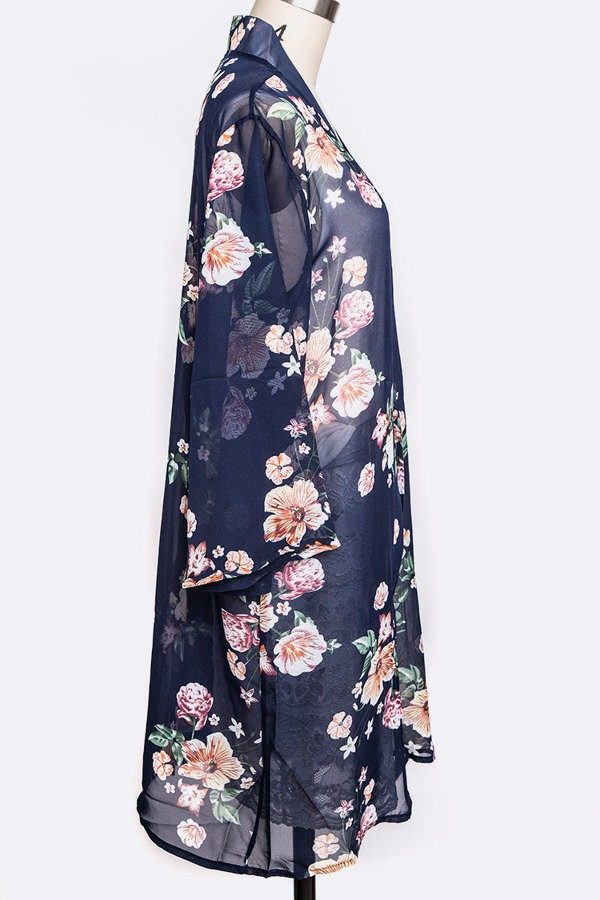 Navy Floral Long Sleeve Kimono | AeyrApparel.com