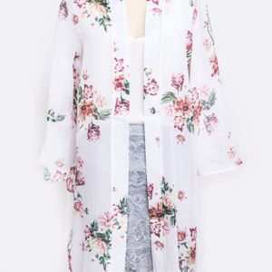 White Floral Long Sleeve Kimono | AeyrApparel.com