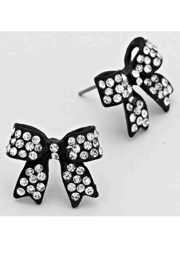 Clear Crystal Black Bow Earrings | Aeyr Apparel