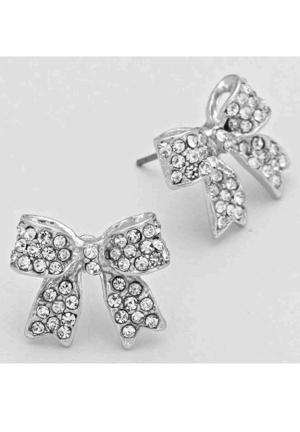 Clear Crystal Silver Bow Earrings | Aeyr Apparel