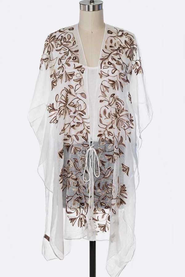 White Beige Embroidered Front Kimono | AeyrApparel.com.com
