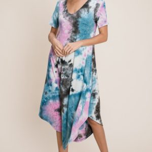 Kasha Tie Dye Short Sleeve Midi Dress | AeyrApparel.com