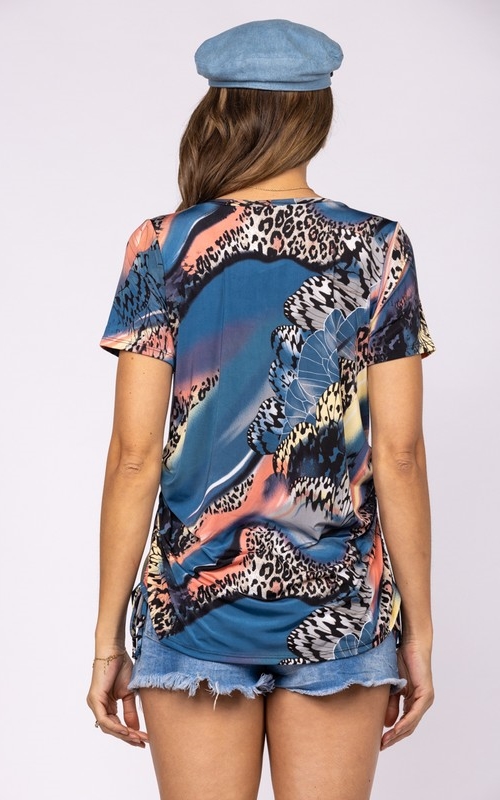 Charity Butterfly Print Ruched Pullover Top | AeyrApparel.com