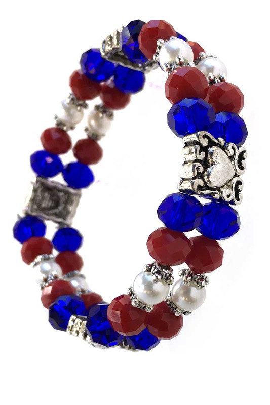 Red Blue Crystal and White Pearl Stretch Bracelet| AeyrApparel.com