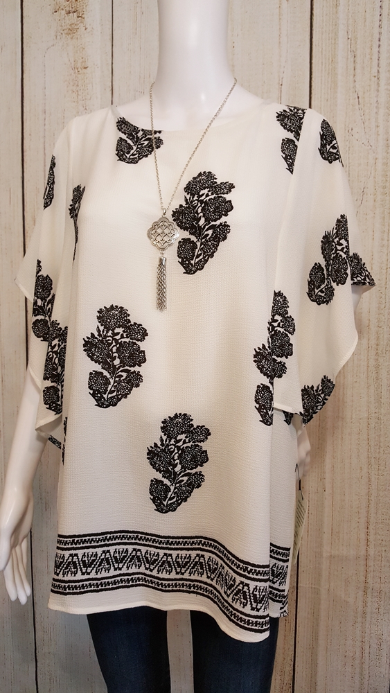 Celeste Cream and Black Loose Fit Kimono Sleeve Pullover Blouse | AeyrApparel.com