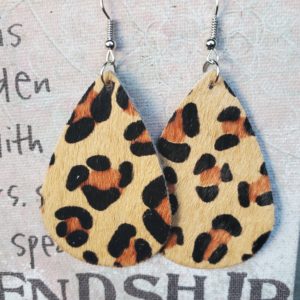 Beige Leopard Teardrop Earrings | AeyrApparel.com