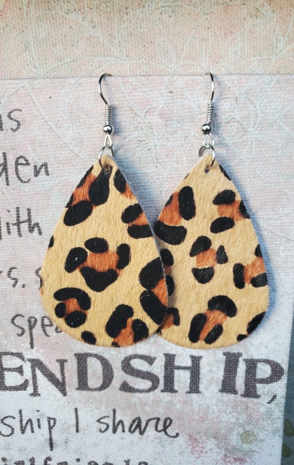 Beige Leopard Teardrop Earrings | AeyrApparel.com