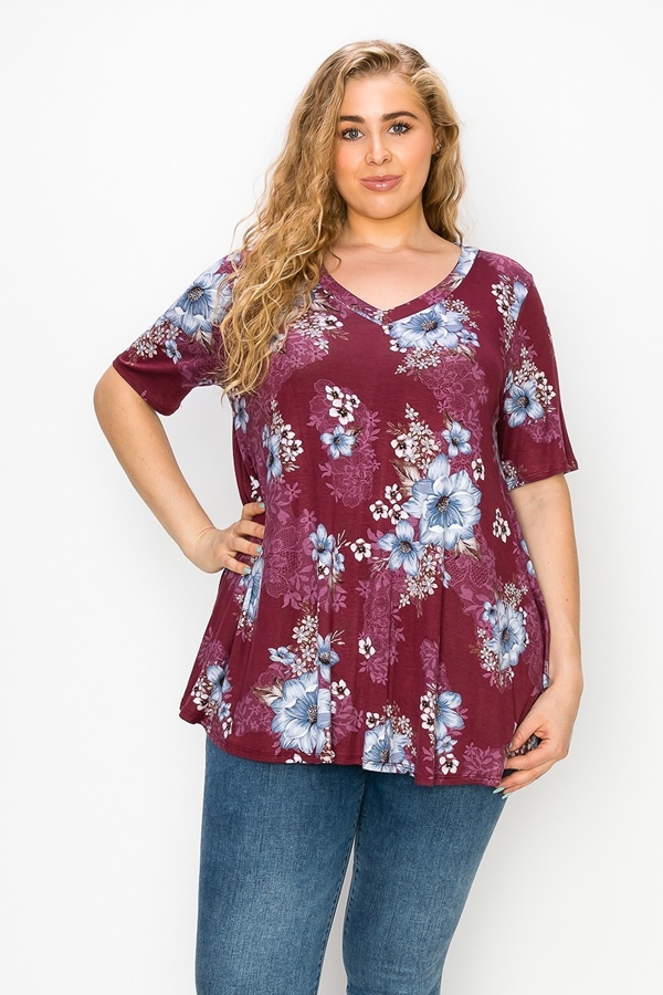 Coralyn Floral Short Sleeve Pullover Tunic Top | AeyrApparel.com