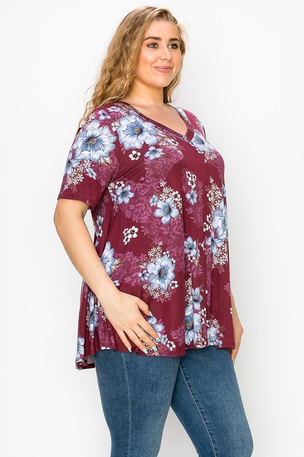 Coralyn Floral Short Sleeve Pullover Tunic Top | AeyrApparel.com