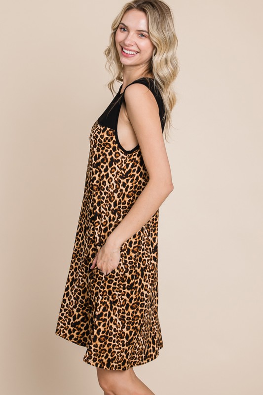 Caroline Leopard Sleeveless Knee Length A-line Dress | AeyrApparel.com
