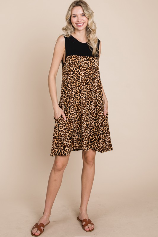 Caroline Leopard Sleeveless Knee Length A-line Dress | AeyrApparel.com
