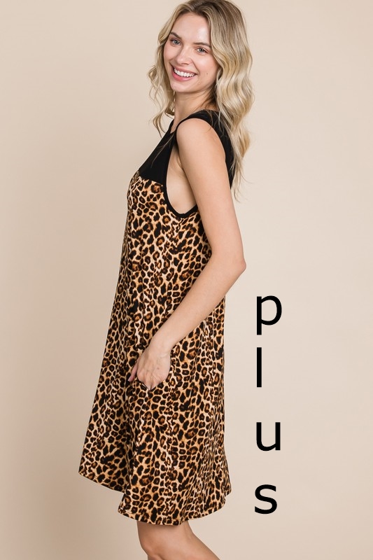 Caroline Leopard Sleeveless Knee Length A-line Dress Plus | AeyrApparel.com