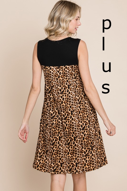 Caroline Leopard Sleeveless Knee Length A-line Dress Plus | AeyrApparel.com
