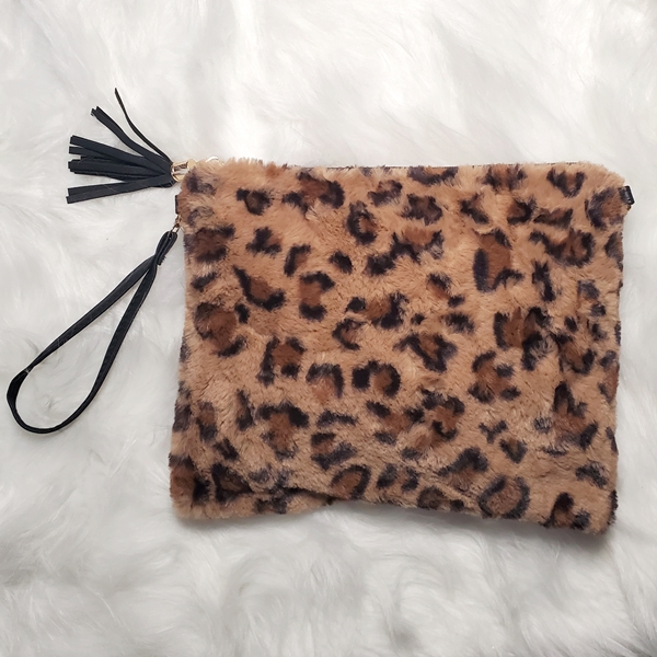 Leopard Faux Fur Make Up Bag | AeyrApparel.com