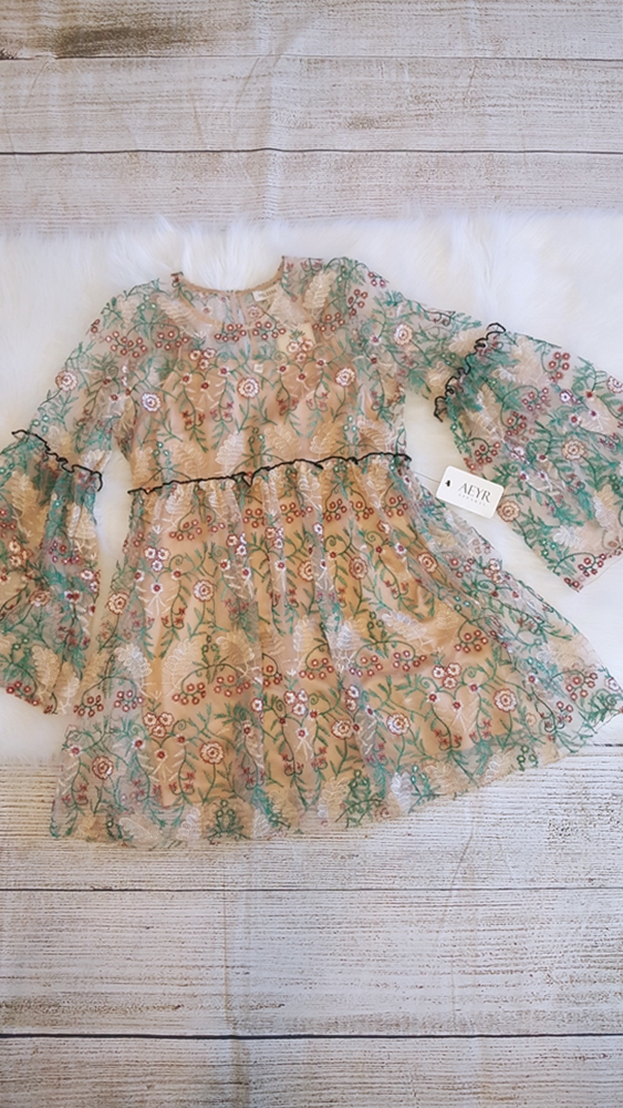 Sarah Floral and Botanical Embroidered Short Dress | AeyrApparel.com