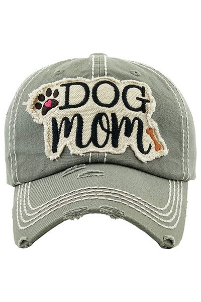 Dog Mom Moss Grey Distressed Cap | AeyrApparel.com