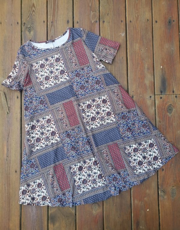 Billie ShortSleeve Patch Print Swing Dress | AeyrApparel.com