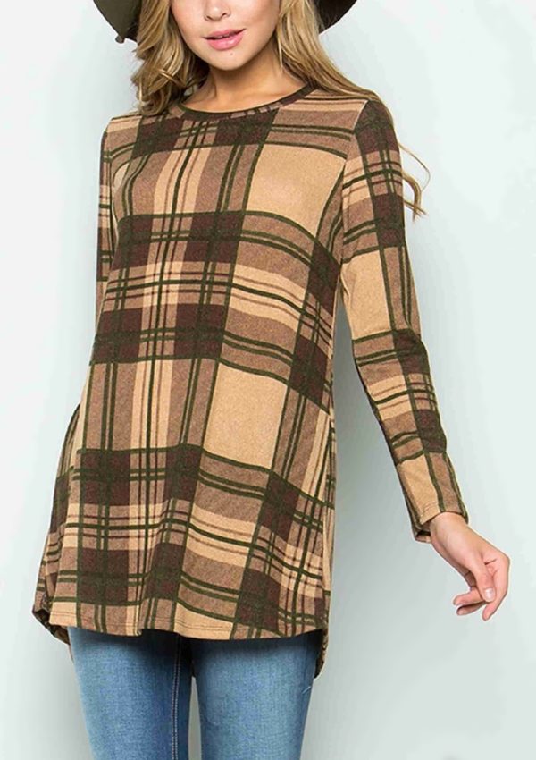 Elizabeth Plus Size Long Sleeve Plaid Tunic Sweater | AeyrApparel.com
