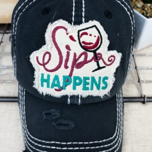 Sip Happens Black Distressed Cap | AeyrApparel.com