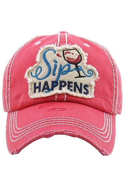 Sip Happens Hot Pink Distressed Cap | AeyrApparel.com