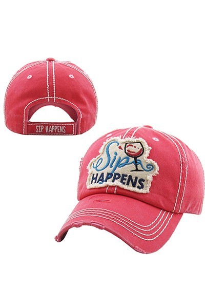 Sip Happens Hot Pink Distressed Cap | AeyrApparel.com