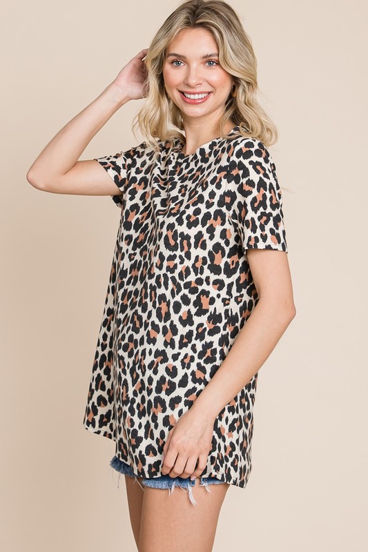 Colissa Short Sleeve Leopard Pullover Top | AeyrApparel.com