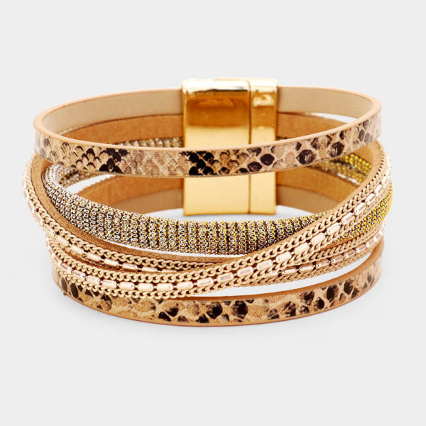 Brown Snake Multi-Row Faux Leather Magnetic Bracelet | AeyrApparel.com