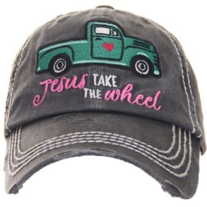 Jesus Take The Wheel Black Distressed Cap | AeyrApparel.com