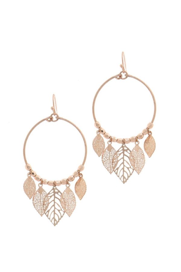 Rose Gold Leaf and Bead Hoop Earrings | AeyrApparel.com