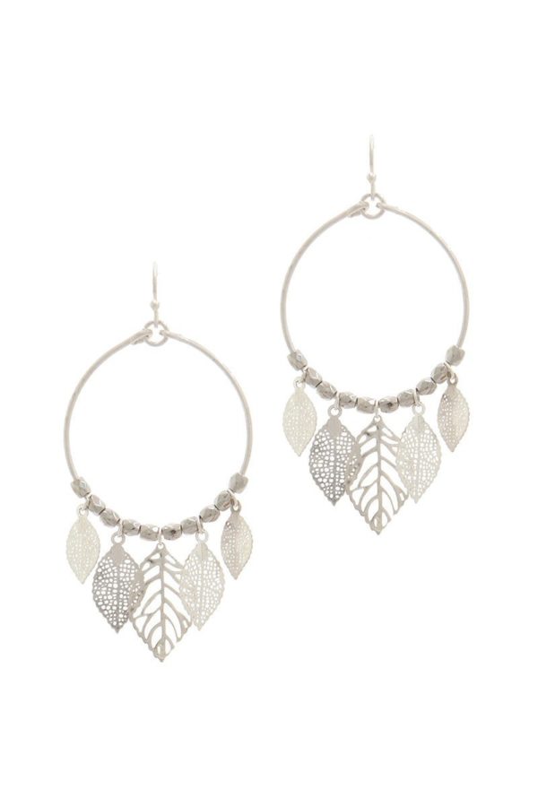 Silver Leaf and Bead Hoop Earrings | AeyrApparel.com