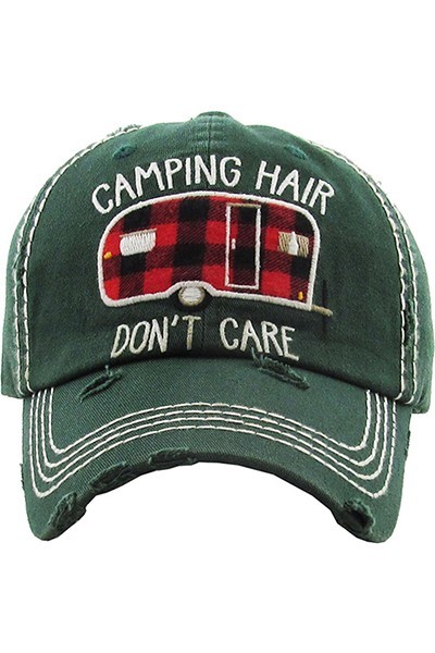 Camping Hair Don't Care Pine Green Distressed Cap | AeyrApparel.com