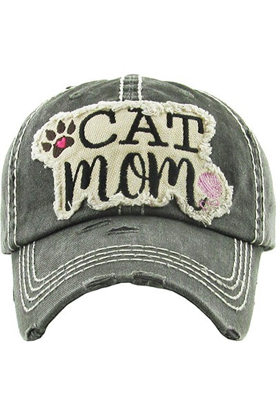 Cat Mom Black Distressed Cap | AeyrApparel.com