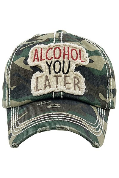 Alcohol You Later Camo Distressed Cap | AeyrApparel.com