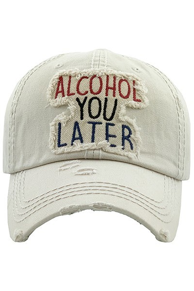 Alcohol You Later Stone Beige Distressed Cap | AeyrApparel.com