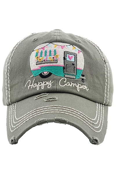 Happy Camper Moss Grey Distressed Cap | AeyrApparel.com