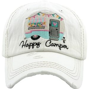 Happy Camper White Distressed Cap | AeyrApparel.com
