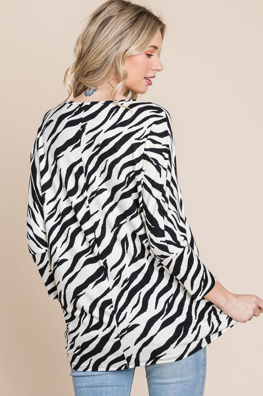 Cagney Zebra Stripe Dolman Sleeve Pullover Sweater Top | AeyrApparel.com