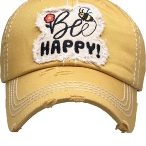 Bee Happy Yellow Distressed Cap | AeyrApparel.com