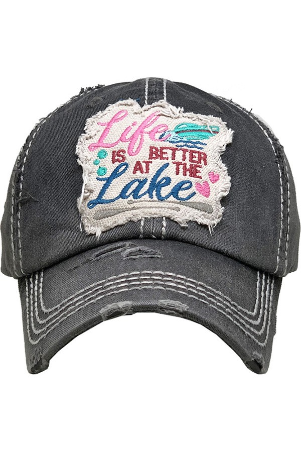 Life Is Better At The Lake Black Distressed Cap | AeyrApparel.com